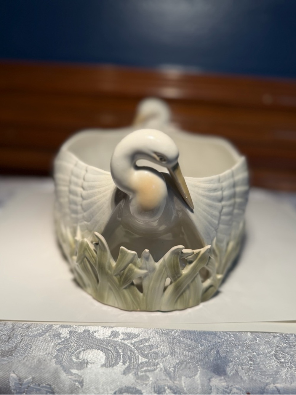 Fitz & Floyd White Heron (Or Crane) Console Bowl A Vintage Ceramic Dish